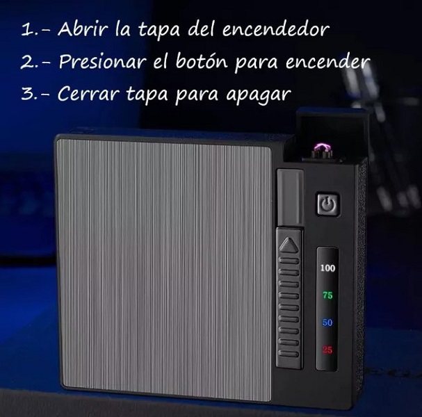 Portacigarrillos con Encendedor de Plasma Recargable - Imagen 3
